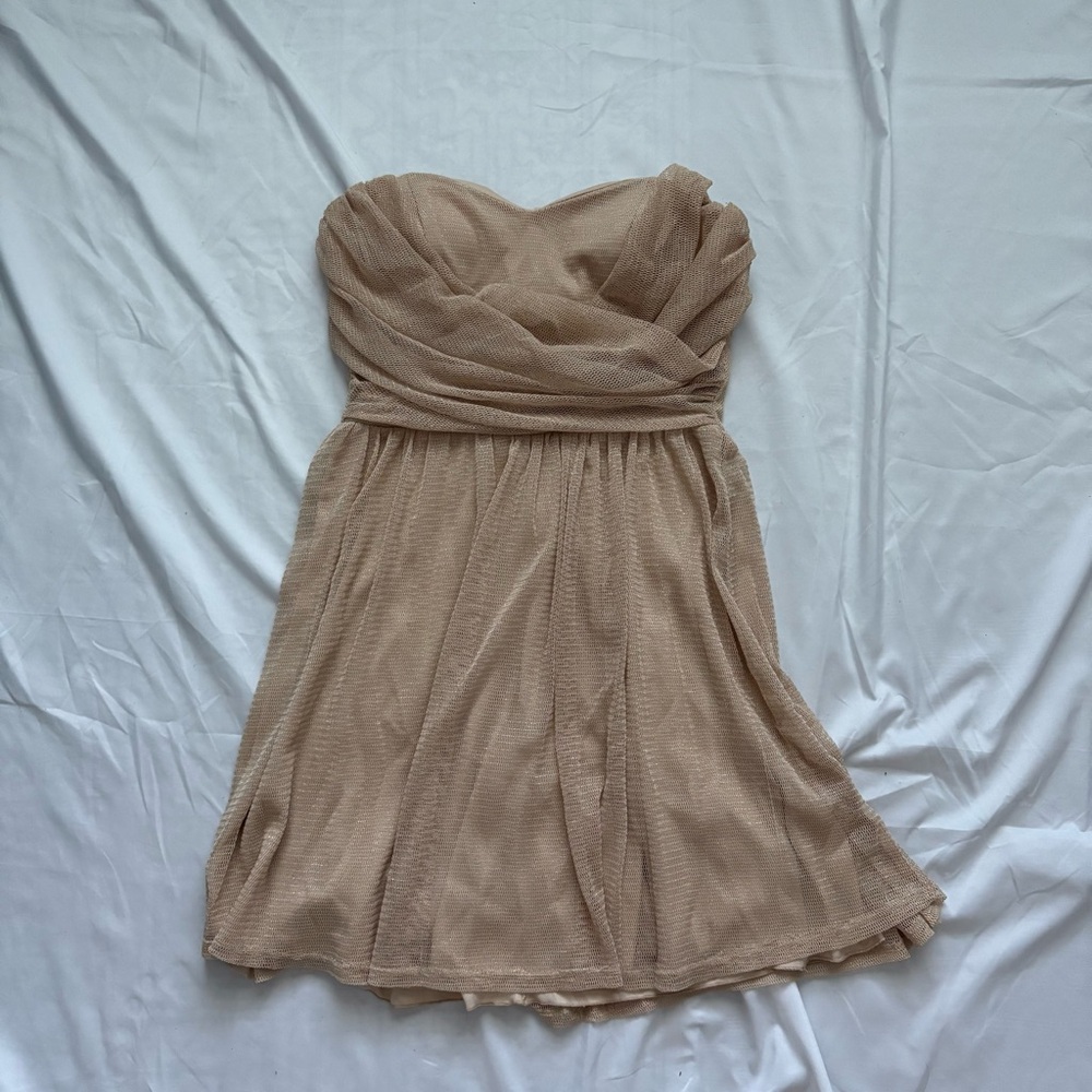 Y2K Elegant Strapless Tan Formal Dress